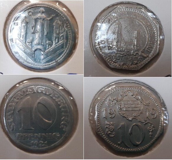 2 monedas stadt 10 Pfennig Hamm/Magdeburg