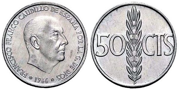 530 MONEDAS DE FRANCO 50 CENTIMOS 1970*71