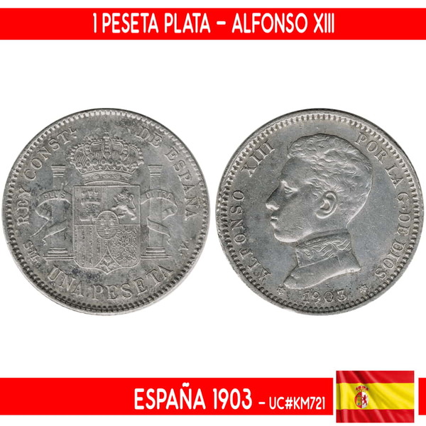 B0946.1# España 1903. 1 pts Plata Alfonso XIII (MBC) UC#KM721