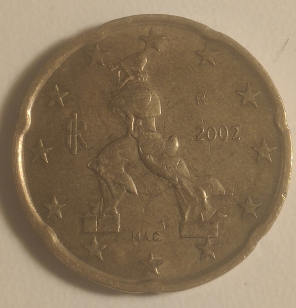 Moneda 20 céntimos Italia (2002)