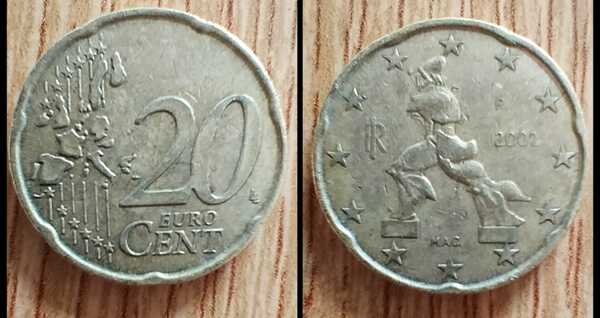 Moneda 20 céntimos Italia 2002