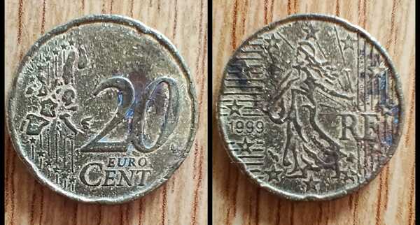 Moneda de 20 céntimos Francia 1999