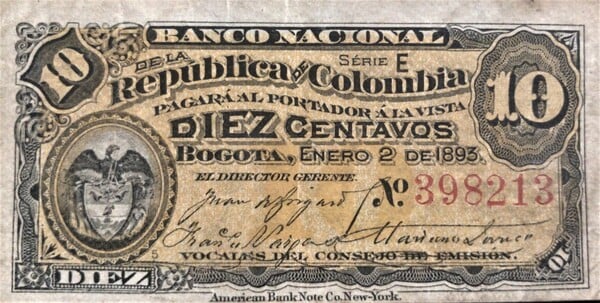 Billete de 10 centavos 1983 Colombia