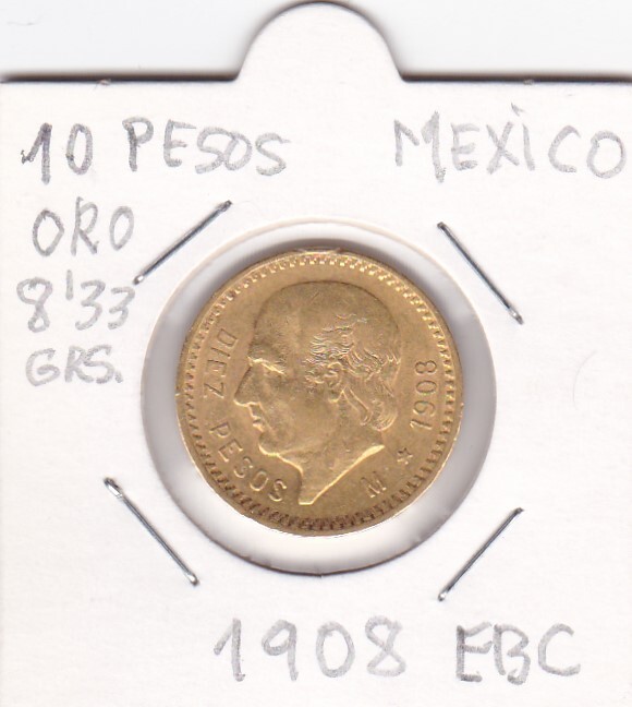 10 PESOS DE ORO MEXICO 1908 EBC