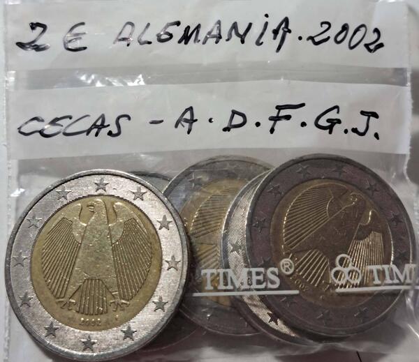 Lote de 5 monedas de 2 € de Alemania 2002 cada cuál con su ceca correspondiente ( las cinco)