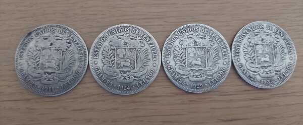 Pack 4 monedas de 5 Bolívares Plata 900 25 gr 1911-1924-1929-1935