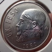 1 peso Morelos 1980 con error ocho  abierto