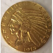 5 dollars, half indian heat de oro año 1915