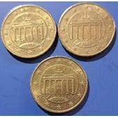 14☆☆ Vendo lote 3 monedas de 10 céntimos de euro ( higienizadas ) de Alemania del 2002.