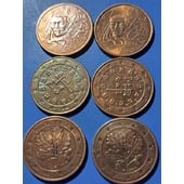 18☆☆ Vendo lote de 6 monedas (higienizadas)de 5 céntimos de € de varios paises y fechas. (Ver fotos).