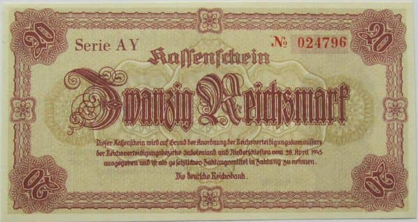 20 Reichsmark Sudetenland and Lower Silesia