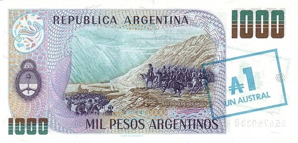 1 Austral (Overprint on 1000 Pesos Argentinos)