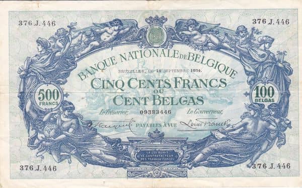 500 Francs - 100 Belga