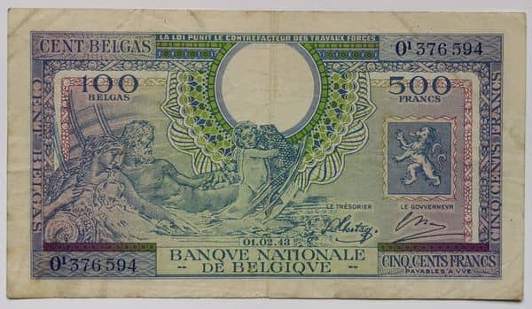 500 Francs - 100 Belgas