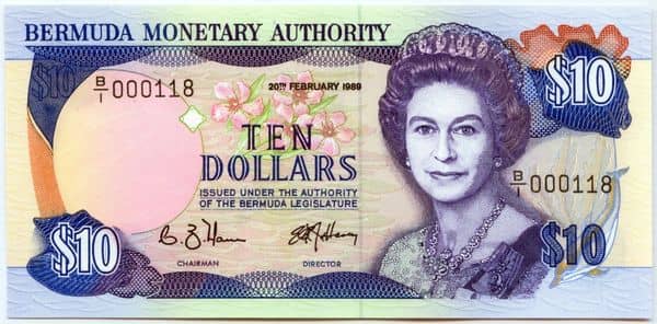 10 Dollars Elizabeth II 2 lines after DOLLARS