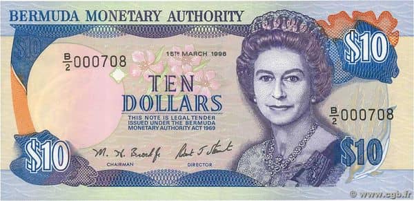 10 Dollars Elizabeth II 3 lines after DOLLARS