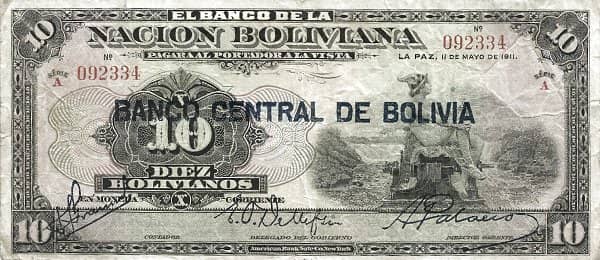10 Bolivianos overprinted