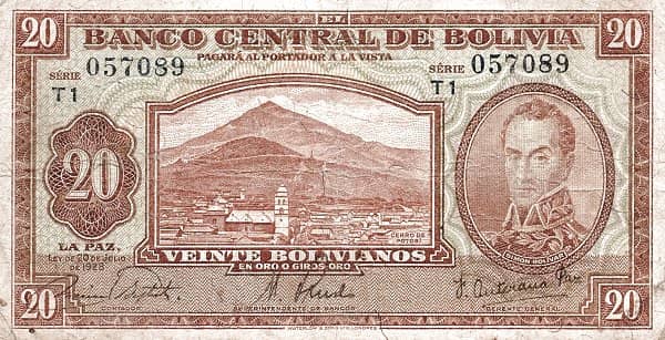 20 Bolivianos - 2 Bolivares 1928