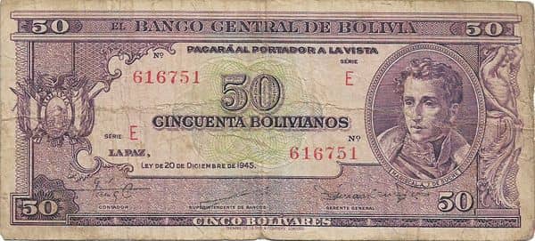 50 Bolivianos 5 Bolivares - Ley 20.12.1945