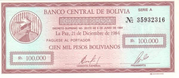 100000 Pesos Bolivianos