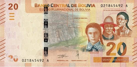 20 Bolivianos Ríos Katari Muiba