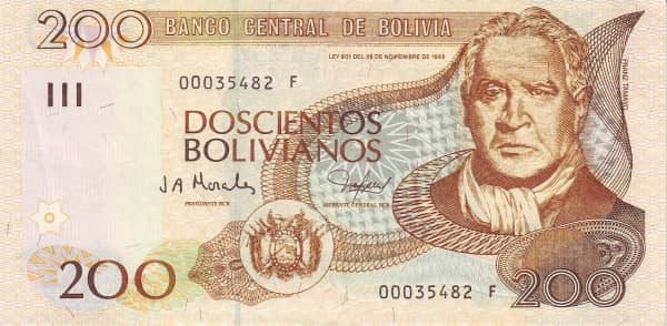200 Bolivianos Tamayo Series F-H