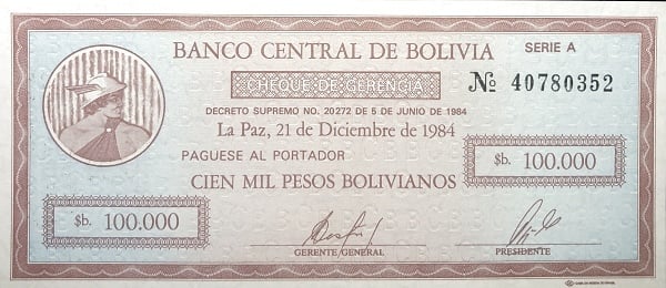 10 centavos boliviano (Overwritten on 100000 bolivianos bill P#188)