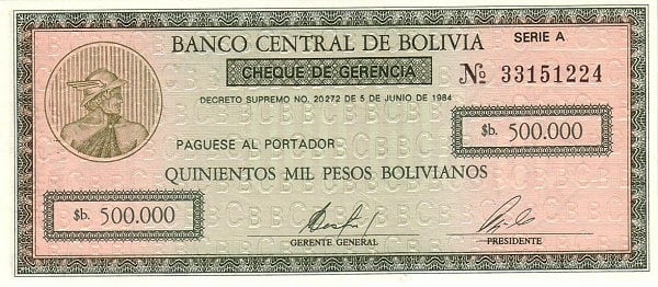 50 centavos boliviano (Overwritten on 500000 bolivianos bill P#189)