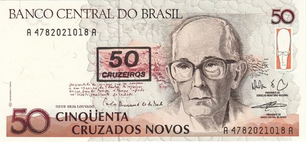 50 cruzeiros (overprint on 50 cruzados novos P#219)