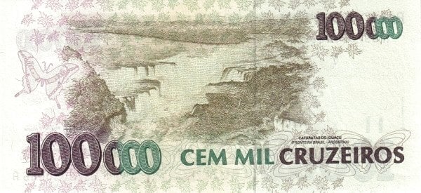 100 cruzeiros reais (Overprint in 100000 cruzeiros P#235)