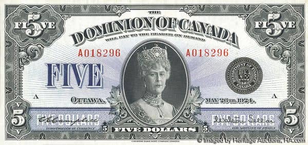 5 Dollars Dominion of Canada