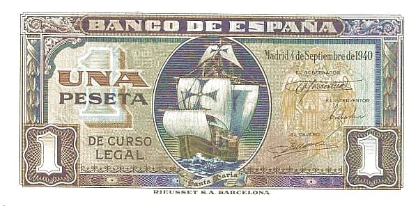 1 Peseta (las tres carabelas de Colón)