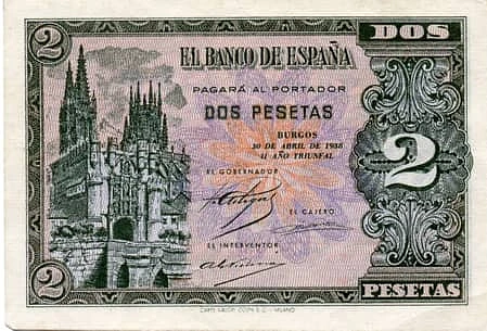 2 Pesetas (Puerta de Santa María and Burgos Cathedral)