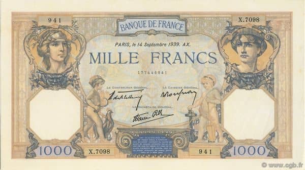 1000 francs Cérès et Mercure