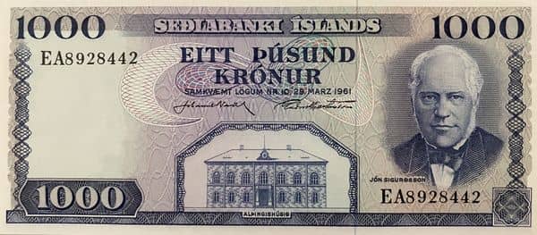 1000 Krónur Seðlabanki Íslands