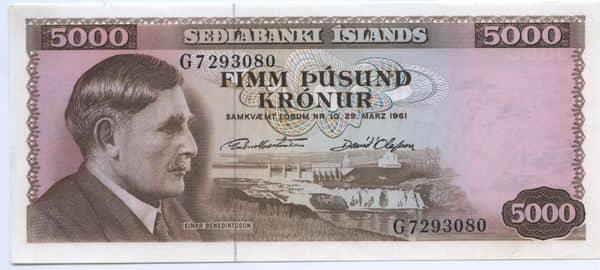 5000 Krónur Seðlabanki Íslands
