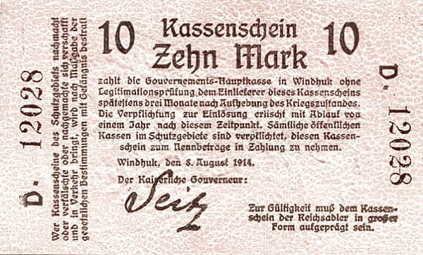 10 Mark German South West Africa