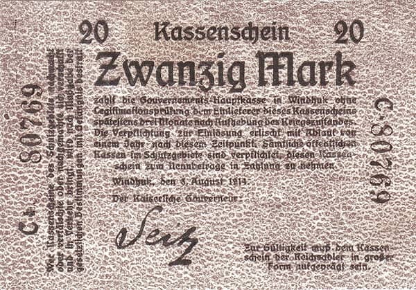 20 Mark German South West Africa