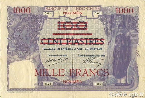 1000 Francs on 100 Piastres