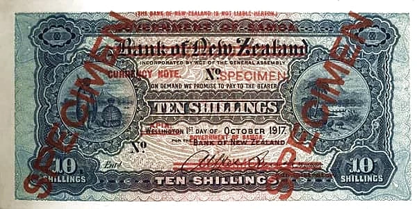 10 shillings (Overprinted on 10 New Zealand Shillings)
