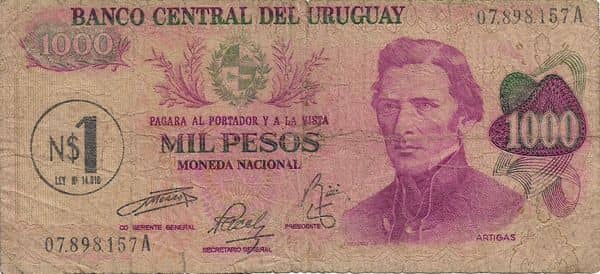 1 Nuevo Peso overprinted on 1000 Pesos