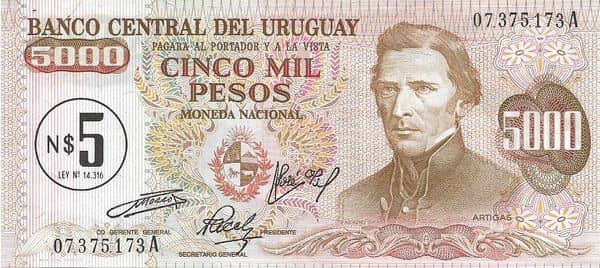 5 Nuevos Pesos overprinted on 5000 Pesos