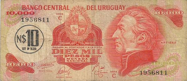 10 Nuevos Pesos overprinted on 10000 Pesos