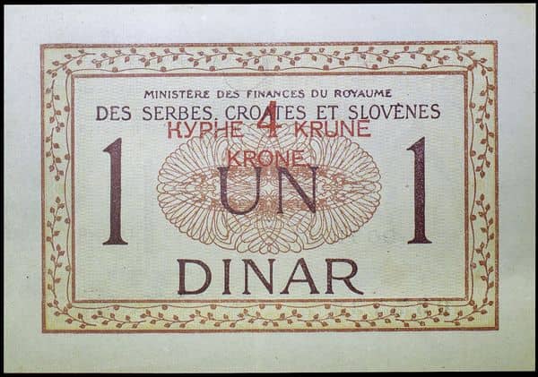 4 Krune overprint on 1 dinar