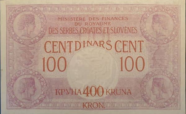 400 Kruna overprint on 100 dinara