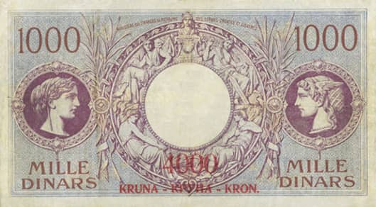4000 Kruna overprint on 1000 dinara