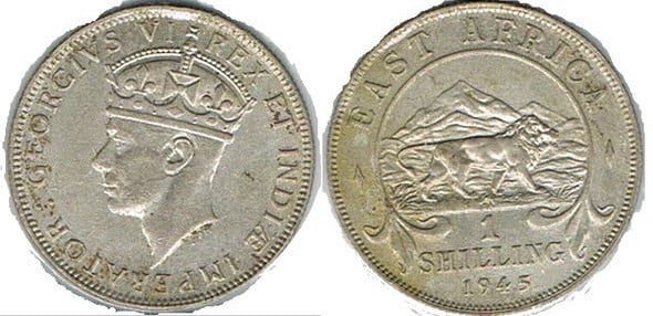 Coin 1 shilling 1944 1946 of British East Africa Updated Value