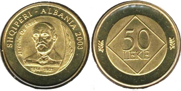 50 leke (100th Anniversary of Jeronim de Rada's Death)