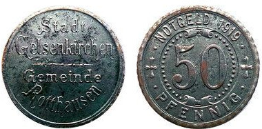 50 pfennig (Municipalities of Gelsenkirchen and Rotthausen-Prussian Province of Westphalia)