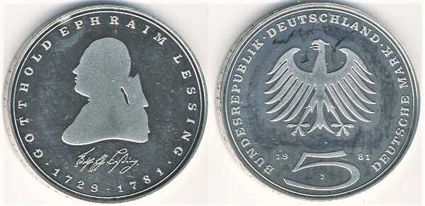 5 mark (200th Anniversary of the Death of Gotthold Ephraim Lessing)